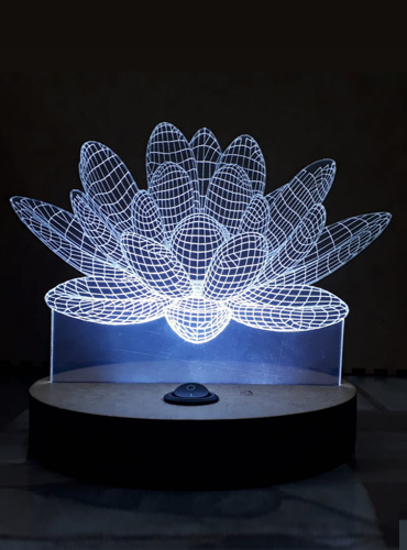 Raposo Laser - Gravação acrílico - Luminária Led - Flor de Lotus - 350x500